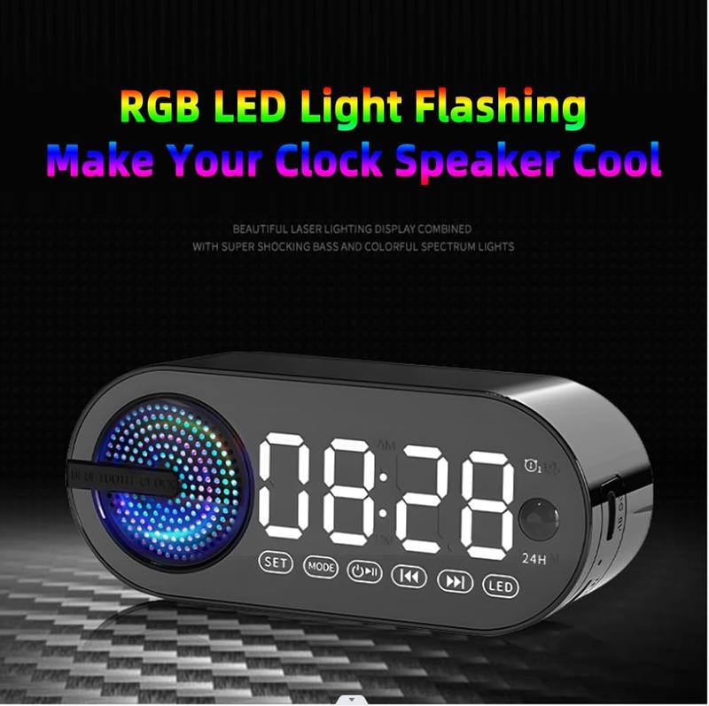 Product Introduction of Mini Wireless Bluetooth Speaker LED Plastic  Alarm Clock Multifunctional Stereo Speaker  Smartphone TF Card FM Colorful Lighting  Portable Small Alarm Clock Audio 4