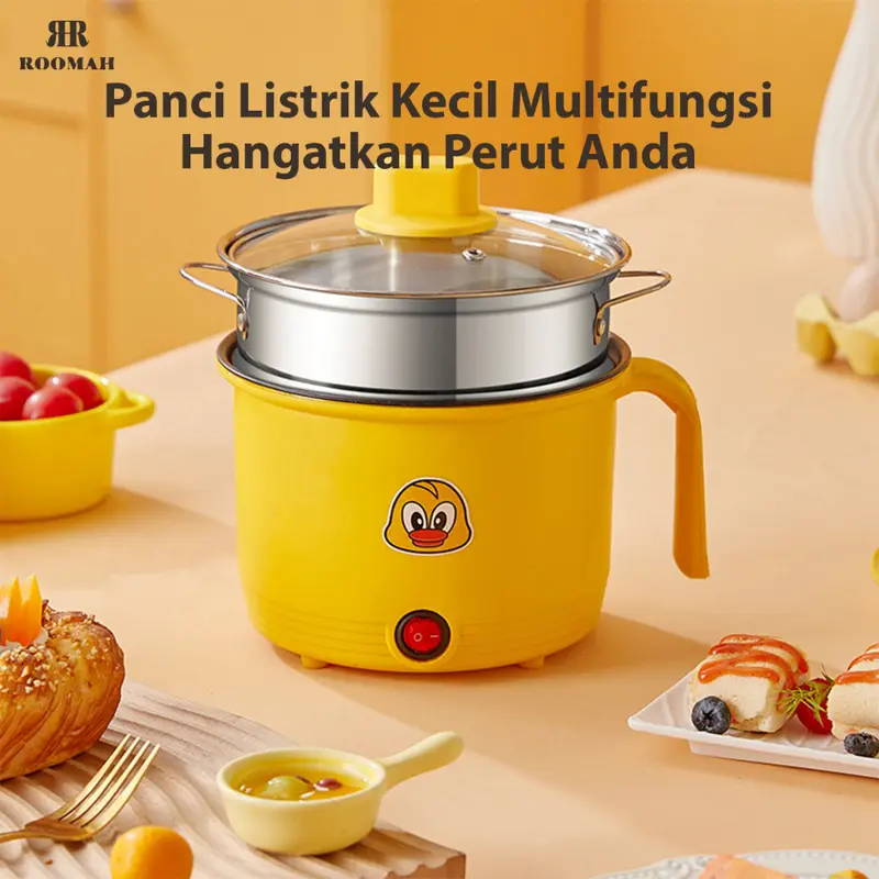 Panci Listrik Serbaguna Elektrik Cooker Multifungsi Panci Kukus Elektrik / Panci Listrik Multifunctional Electric Frying Pan Kuning 2