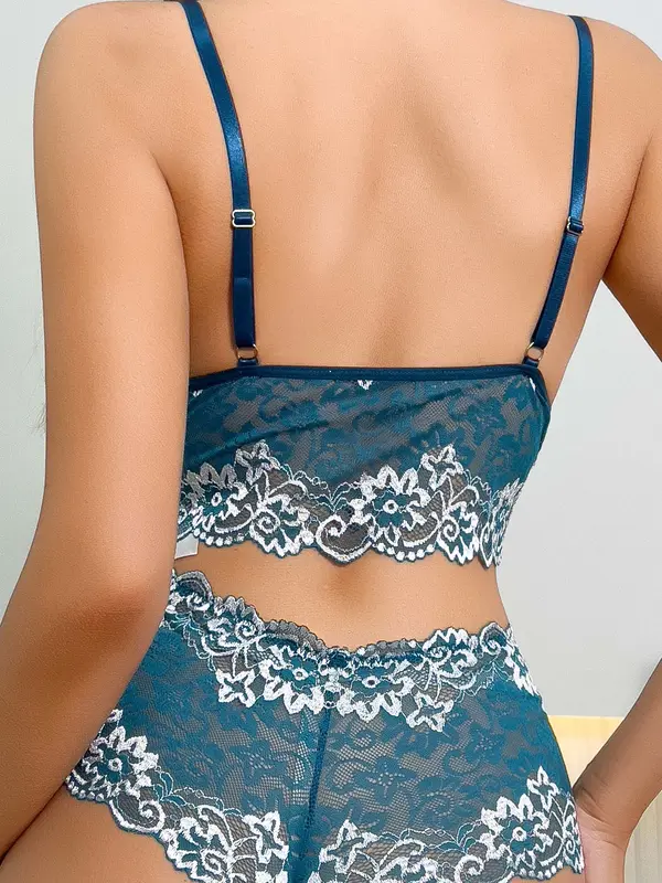Women's Floral Lace Push Up Bra & Panty Two-Piece Set, Sexy Comfortable Breathable Lingerie Set for Daily Wear, Women's Underwear Set for All Seasons lace  pajamas 8