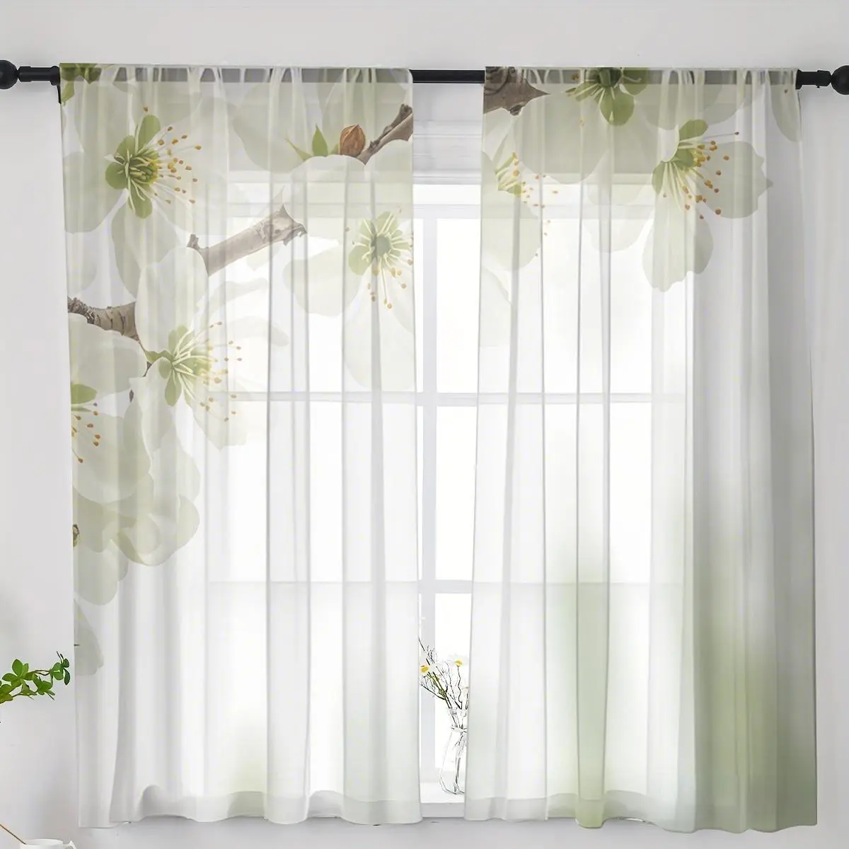 Floral Print Curtain, 2 Counts Modern Simple Window Curtain, Window Drapes for Home Living Room Bedroom Office Coffee Shop Decor