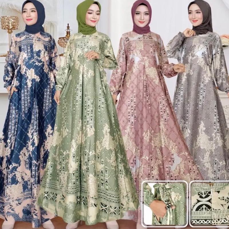 Gamis motif inara bahan silk premium Muslim - Shop | Tokopedia