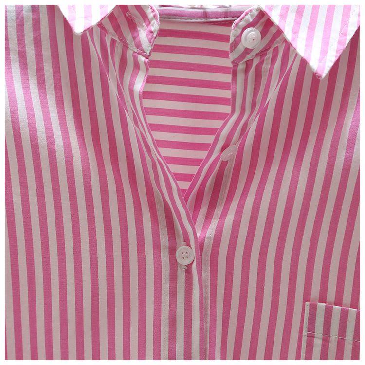 Product Introduction of [Frsud] pure cotton striped printed shirt, women's loose, long sleeve, simple casual style, half-length cardigan shirt, suitable for women, new in 2024 XL [211rx royal blue] blouse & shirt 26