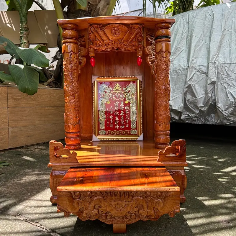 [SIÊU RẺ_BÁN CHẠY] Bàn thờ thần tài bàn thờ thổ địa cột rồng mâm kéo rộng gỗ xoan tự nhiên 42cm 48cm 56cm nước sơn nâu cánh gián nhẵn bóng đều đẹp 3
