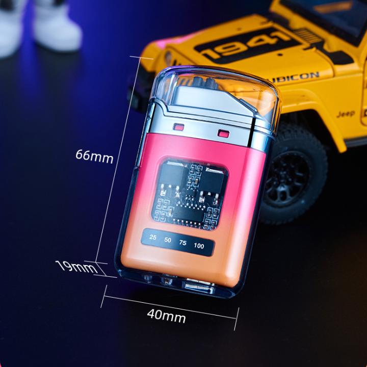 Bật Lửa Quẹt điện plasma Mini - Vỏ Trong Suốt - Khởi Động Nút Nhấn, Sạc Type C Hộp quẹt điện tử trong suốt tạo tia lửa plasma 4 tia