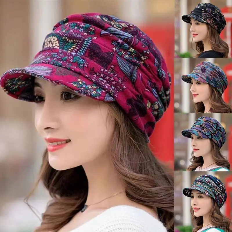 Mũ mùa thu đông, dành cho phụ nữ, mũ khăn quàng cổ in, mũ nồi Beanie ấm áp, mũ lông cừu, CCC