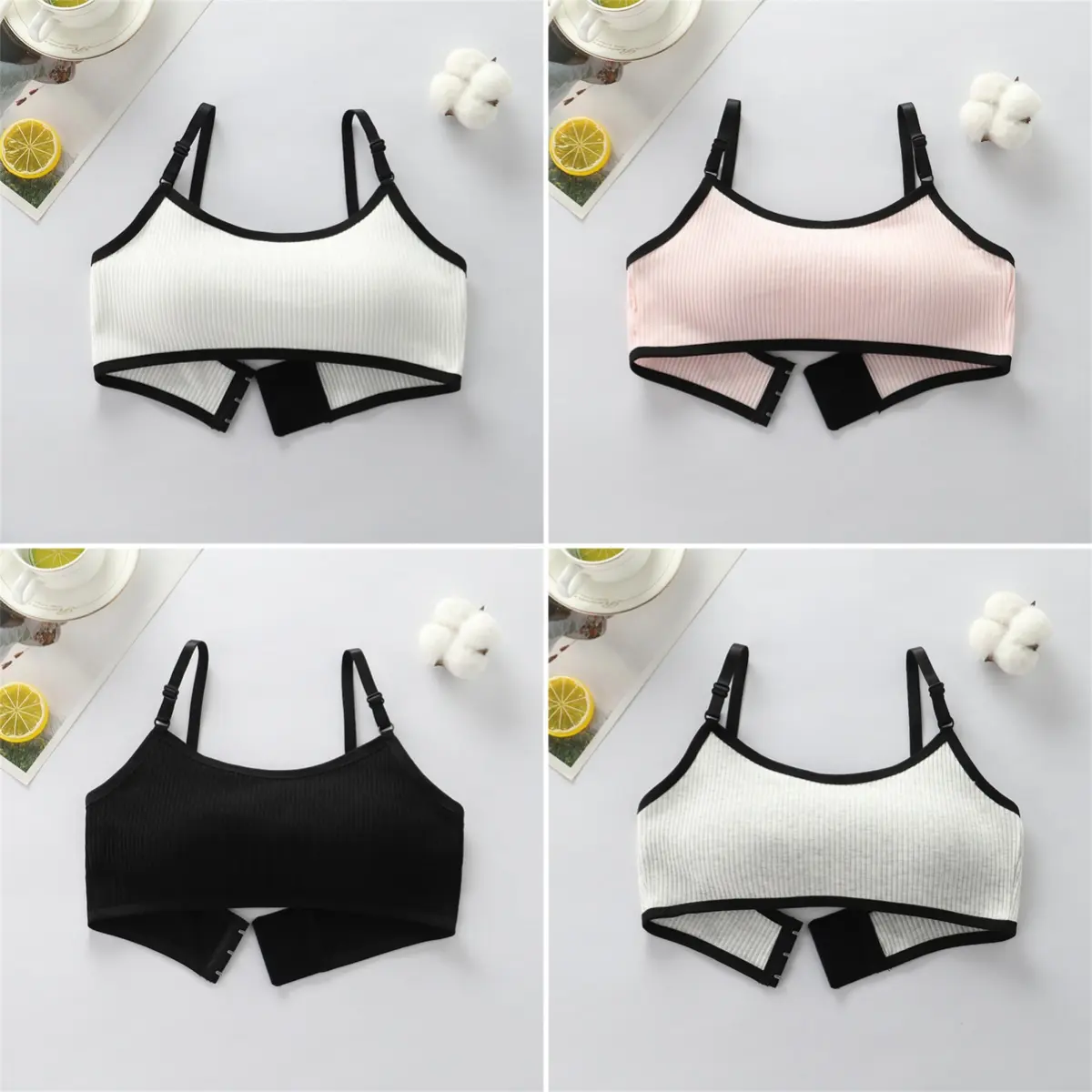 5pcs Girls Bra With Adjustable Strap Soft Cotton Underwear For Students 8-16 Y Seamless Anti Exposure Bra Comfortable Bralette