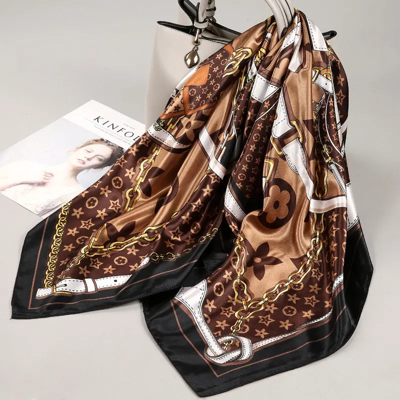 Spring Autumn Korean Small Silk Scarf Female All-Match 90 x 90cm Imitation Square Silk Large Square Scarf Square Thin Scarf Gauze Scarf