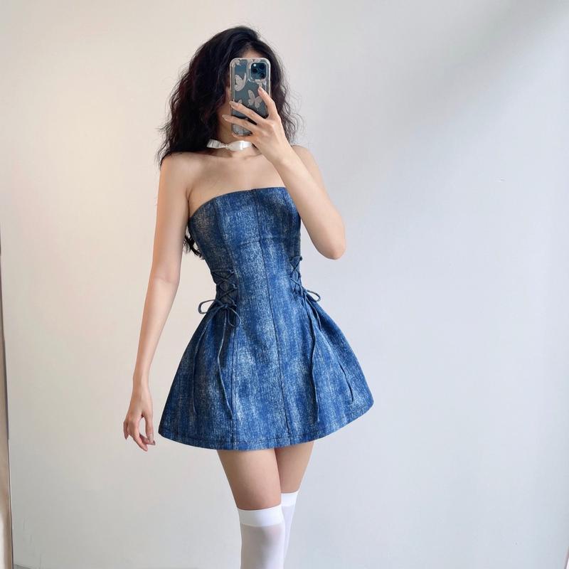 Đầm cúp ngực denim Bunny Sesi NGOCCLOTHING nữ [FREESHIP] Váy ngắn jean xoè chiết eo tôn dáng gợi cảm xinh xắn HOT Ôm gọn Dress 1