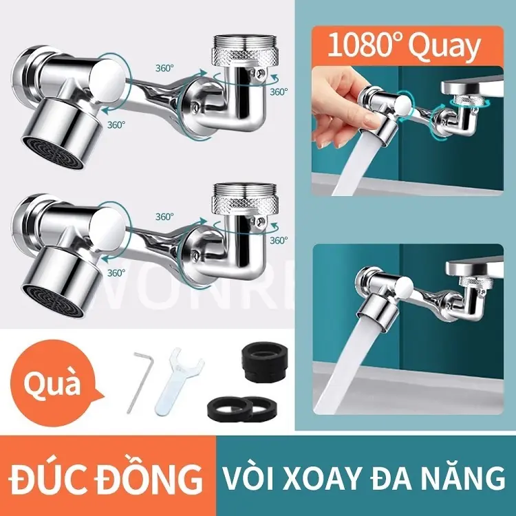 Đầu Nối Vòi Nước Thông Minh Xoay 720 Độ Lắp Chậu Rửa Bát Chén Lavabo 2