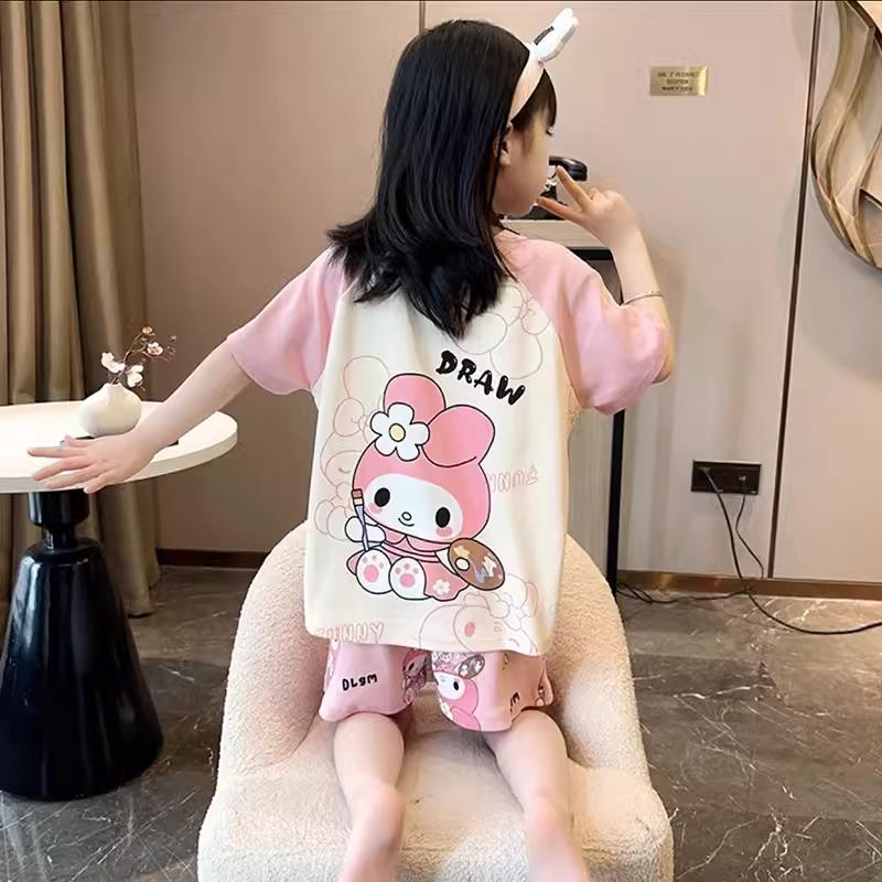 Sét Bộ Đồ Ngủ 3 Món Áo Quần Đùi Và Quần Dài Chất Liệu Thun Cotton Cao Cấp Mềm Mịn Cho Bé Gái, Từ 10 - 45Kg Hoạ Tiết Hoạt Hình Dễ Thương Thời Trang