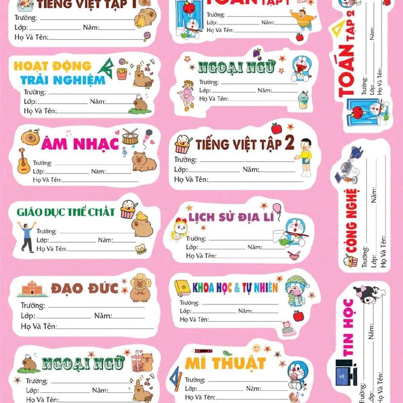 nhãn vở in môn học theo lớp 60 cái nhãn 0
