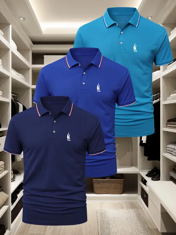 Men's Regular Fit Geometric Print Polo Shirt, Casual Short Sleeve Collared Top for Summer, Fashion Men's Clothes for Daily Wear, Tropical 3