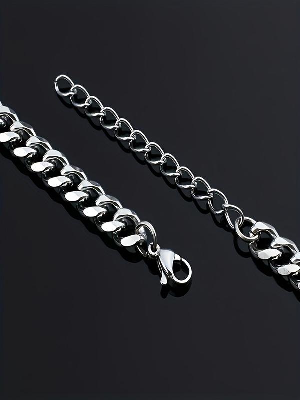 Men's Simple Cuban Chain Bracelet & Necklace (2counts), Fashion Hip Hop Stainless Steel Jewelry for Party, Daily Clothing Decor, Trendy All-match & Exquisite Jewelry for Birthday Gift 6