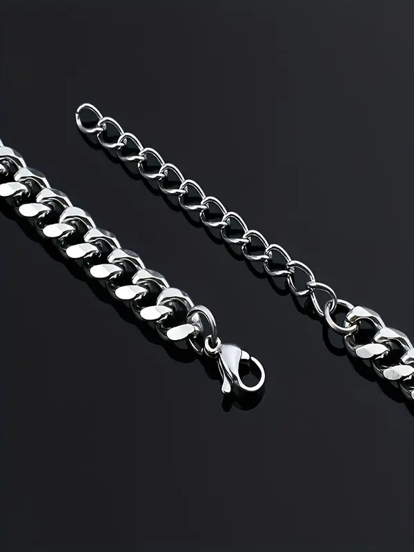 Men's Simple Cuban Chain Bracelet & Necklace (2counts), Fashion Hip Hop Stainless Steel Jewelry for Party, Daily Clothing Decor, Trendy All-match & Exquisite Jewelry for Birthday Gift 6