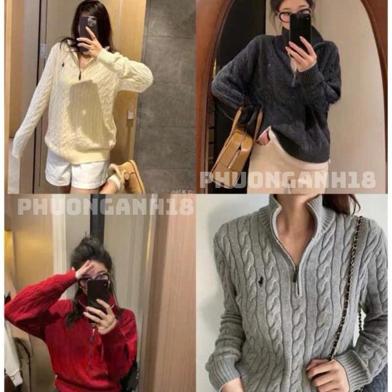 Áo len Polo thêu ngựa vặn thừng cổ dựng hàng QC