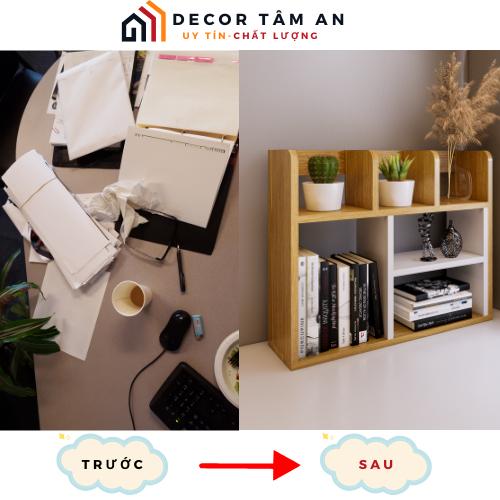 Product Introduction of Kệ sách để bàn làm việc, bàn học TÂM AN giá đựng sách gỗ giá tài liệu, để đồ decor trang trí gỗ MDF - Dài 60cm x Cao 50cm x Rộng 18cm 24