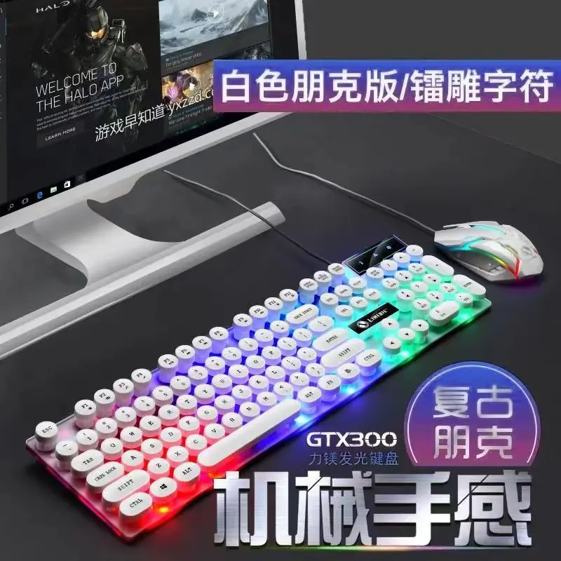 Papan Kekunci Permainan, Reka Bentuk Rasa Mekanikal, Berwayar, Sesuai untuk Desktop dan Komputer Riba, Serasi dengan Semua Peranti, Tetikus Papan Kekunci Berwayar, Berkilau Computer Mouse