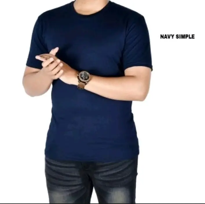 Baju Kaos Oblong Polos Pria Dewasa Lengan Pendek Katun Ukuran M - Kerah 3
