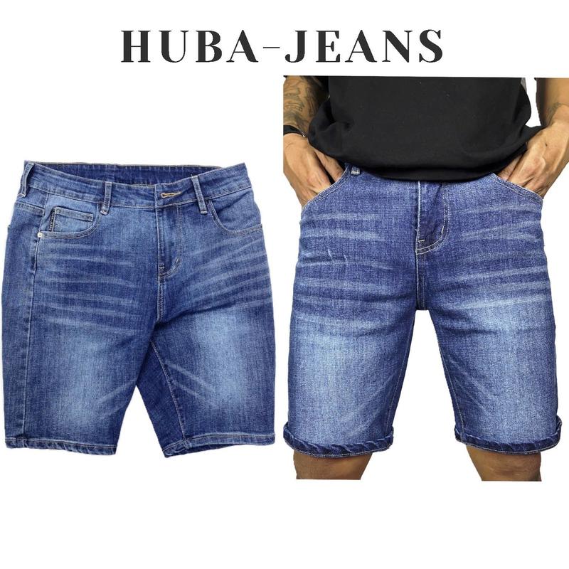 Quần Sort jean nam HUBA-JEANS Xanh Nhạt Trơn  - Chất Vải Jean Dày Dặn Cao Cấp Menswear Pants Denim Kem