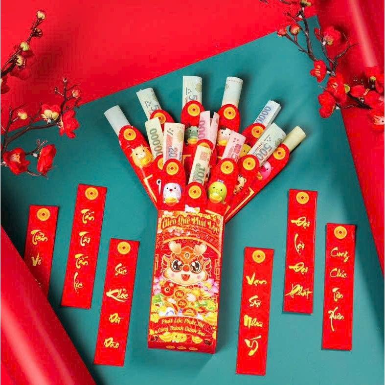 Lì xì gieo quẻ lục giác phản quang, hộp 12 quẻ lì xì phát lộc mẫu mới tết Giáp Thìn, Tết 2024