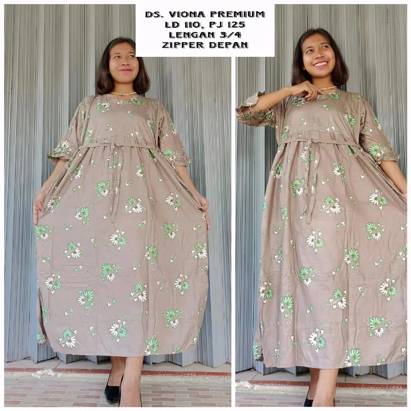 daster viona lengan 3/4 bahan rotari busui friendly Zipper depan 5