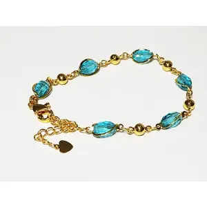 VeE Gelang Wanita Lapis Emas 18K Batu Blue Safir Muda Oval Cutting