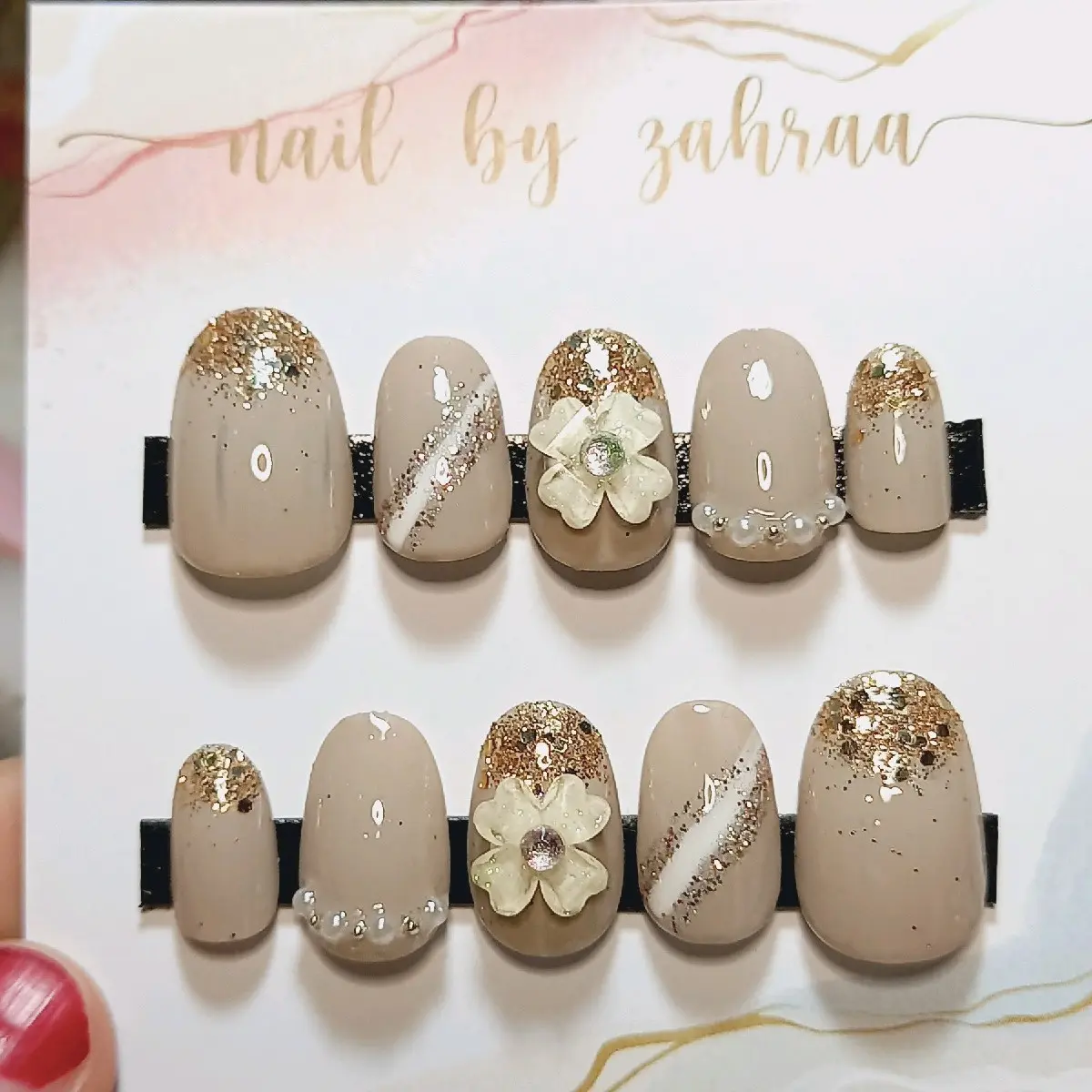 kuku palsu wedding campagne 3D oval pendek