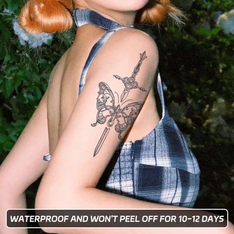 Wing & Butterfly & Sword Pattern Temporary Tattoo Sticker, 3pcs  Fake Tattoo Sticker For Men & Women, Body Art Sticker 4