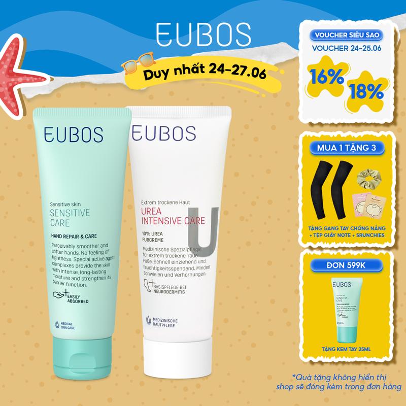 Combo Kem Dưỡng Da Tay EUBOS 75ml Và Kem Nứt Gót Dưỡng Da Chân UREA 10% Foot Cream 100ml, Dưỡng Ẩm Chuyên Sâu An Toàn Cho Da Nhạy Cảm