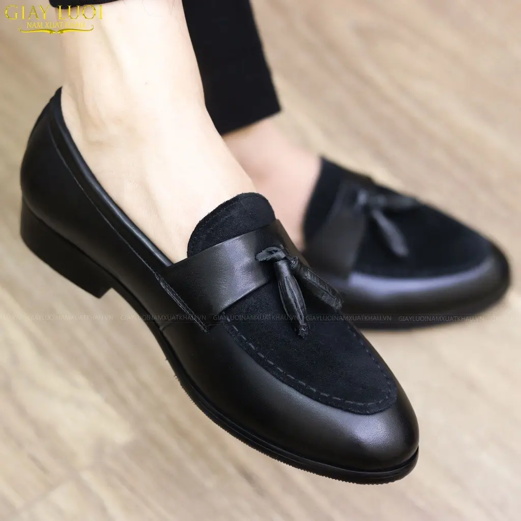 Giày nam cao cấp - Giày nam da lộn phối chuông hoa , đế cao su chống trơn trượt Loafer