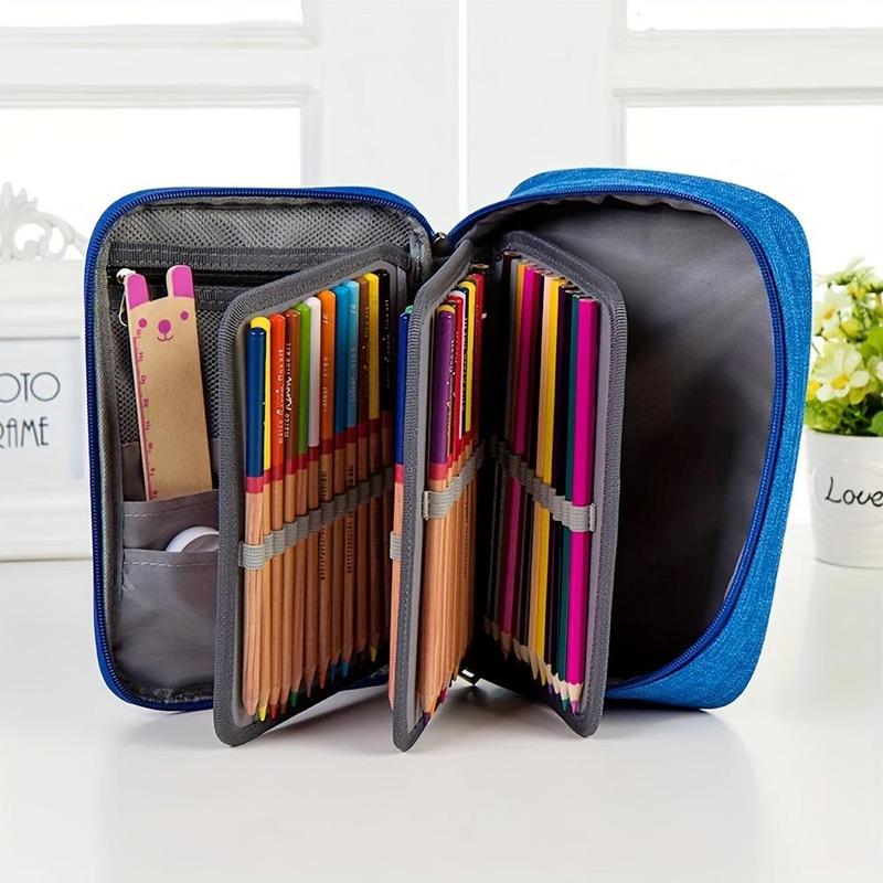 Large Capacity Zipper Pencil Case, 1 Count Multi-functional 72-slot Pencil Organizer with 2 Removable Sleeves, Portable Stationery Pouch for School & Office 5