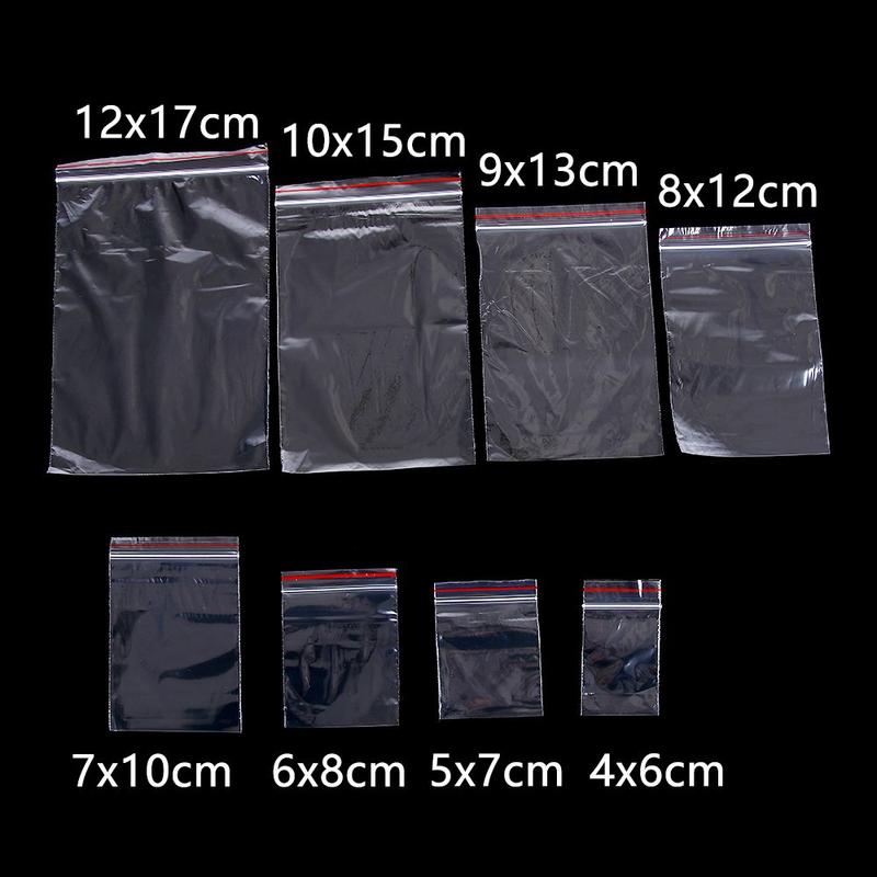 Túi Zip Poly Trong Suốt Tự Dính, 100 chiếc / gói, Để Đựng Đồ Gia Dụng, Túi PE, Làm Bằng Nhựa 2