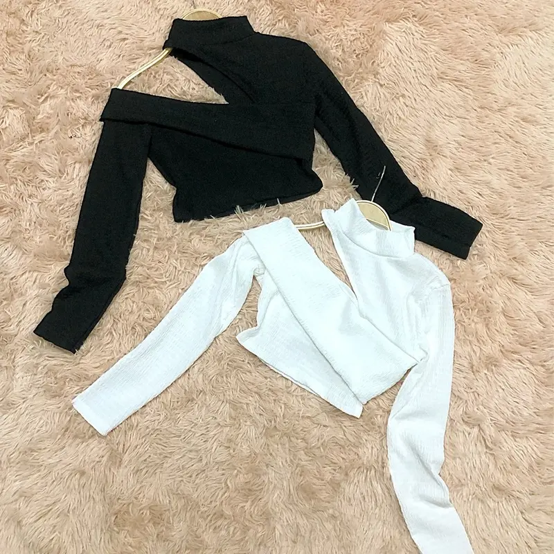 áo cổ lọ khoét vai bên hông tay dài siêu sang chảnh cho phái nữ Top Cổ Tròn Women 0