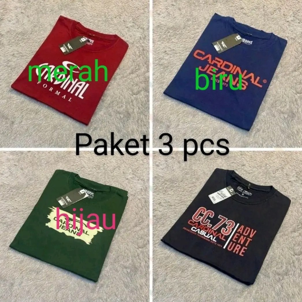 PAKET 3pcs kaos cardinal premium bahan catton combat Motif Distro Pria Baju Nyaman Katun Pendek Cowok Oblong