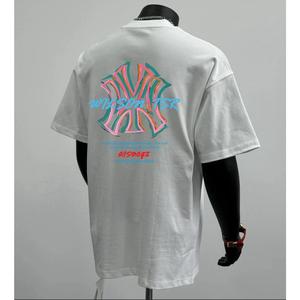 ผ้าฝ้ายคอกลมแขนสั้นเสื ้อยืดผู้ชายเทรนด์ภาษาอ ังกฤษพิมพ์ฤดูร้อนด้านบ หลวมพร้อมเสื้อยืดขนาด