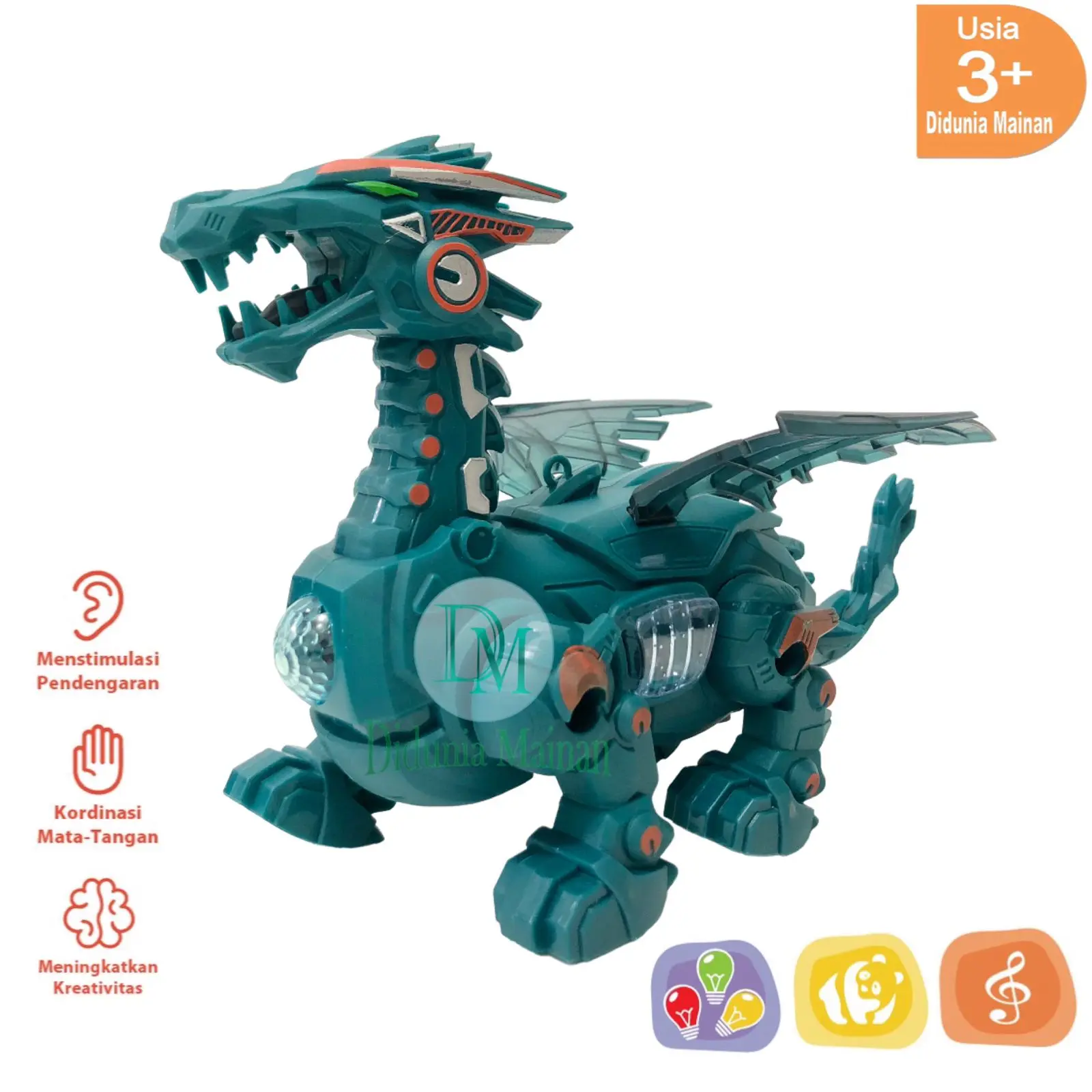 Mainan Anak Cowok Cewek Robot Baterai Figure Dinosaurus Elektrik Lampu Toys Dino Dragon Naga Bergerak Set Hadiah Permainan