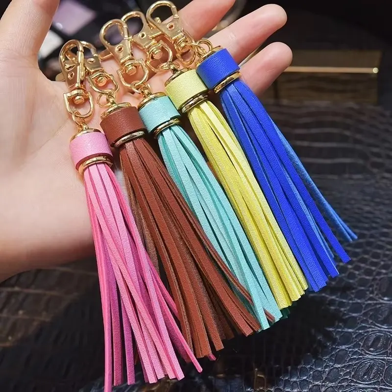 Dây Chuyền Chìa Khóa Tua Rua Bằng Da PU, Thiết Kế Dài Tinh Tế Đồ Trang Trí Túi Tua Rua Sang Trọng, Phụ Kiện Túi Xách, Móc Chìa Khóa Trang Sức Xe Hơi, Móc Chìa Khóa Ví Thắt Lưng 0