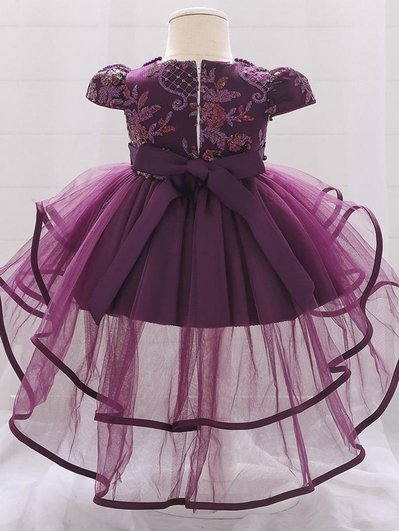 Product Introduction of Baby Girl's Contrast Sequins Puff Sleeve Tulle Dress, Cute Elegant Princess Dress for Party Birthday Festival, Infant Toddler Kids Clothes for All Seasons 9