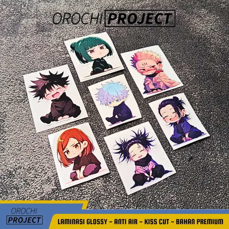 Sticker Stiker Anime JUJUTSU KAISEN Karakter Chibi Series Head Cute Kawai Vinyl Glossy Anti Air HP Laptop Tumbler Motor Helm 4