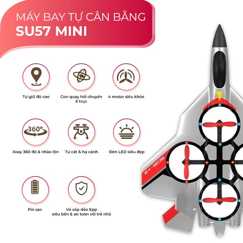 Máy Bay Điều Khiển Su 57 Mini ZY 905. 4 Động cơ tự động Cân Bằng, Tự Giữ Cao Độ, Siêu Bền & Dễ Chơi 3