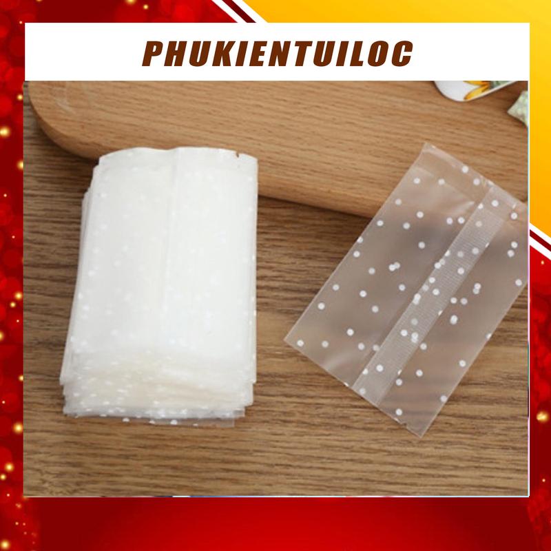 Set 100 Túi đựng bánh cookie bánh quy trà hoa túi trắng mờ chấm bi nhiều kích thước