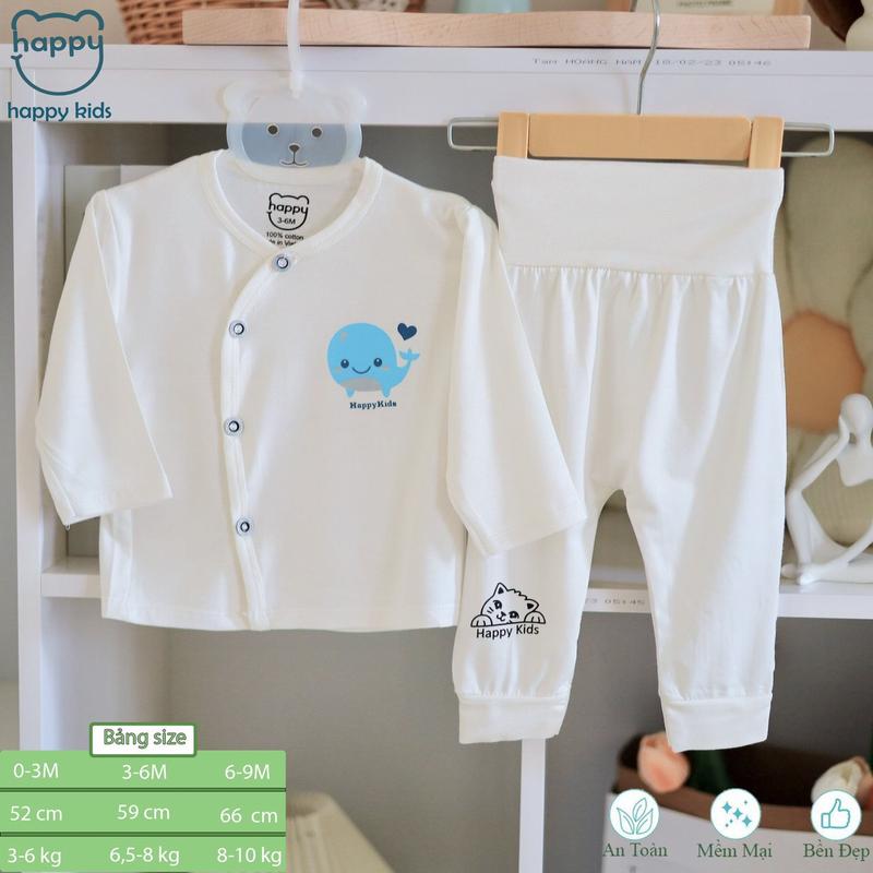 BD1. Form ôm Bộ quần áo sơ sinh dài tay cạp cao cho bé từ 3 - 8.5kg vải thun lạnh mềm mại thoáng mát