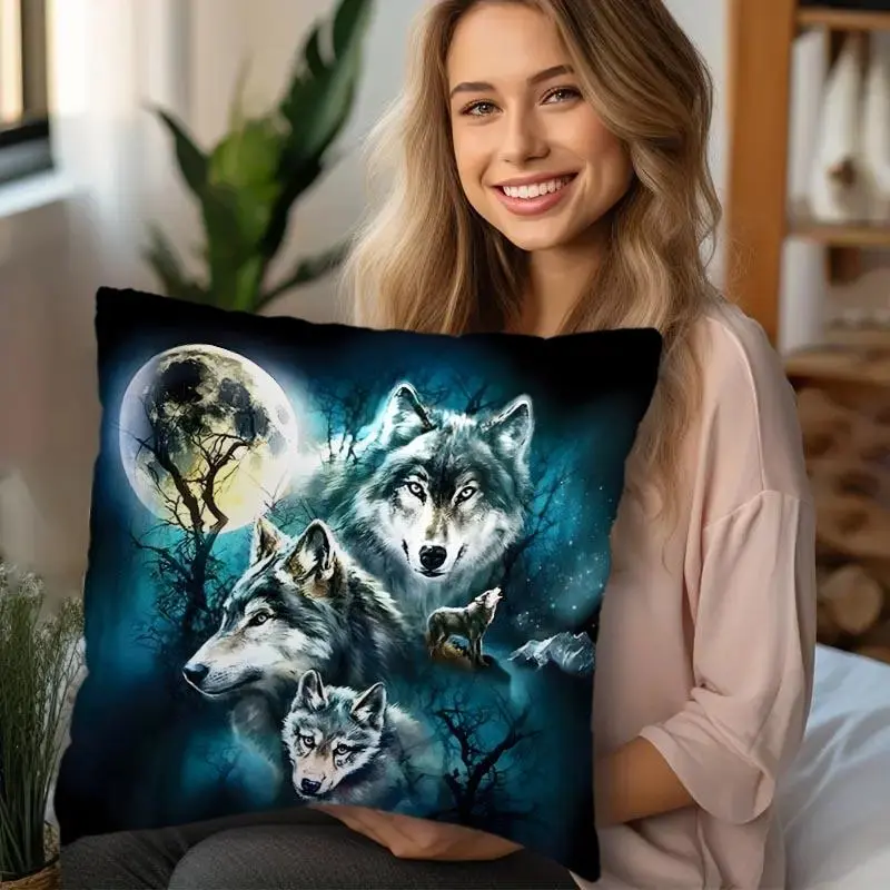 Wolf Pattern Cushion Cover, 1 Count Throw Pillow Cover, Square Pillowcase for Home Sofa Bed without Pillow Core 6