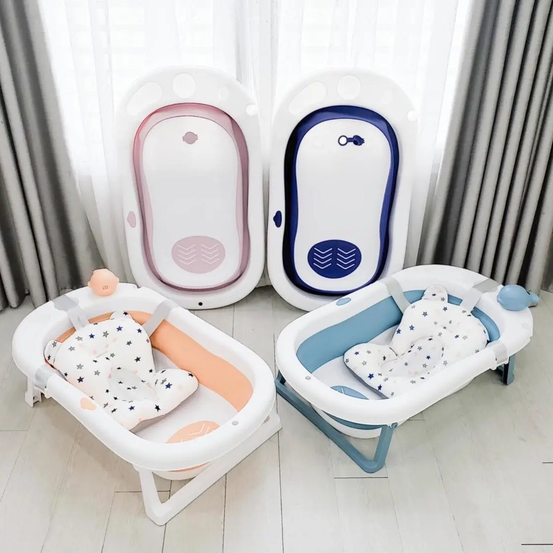 Chậu tắm gấp gọn cho bé kèm phao 9BABY
