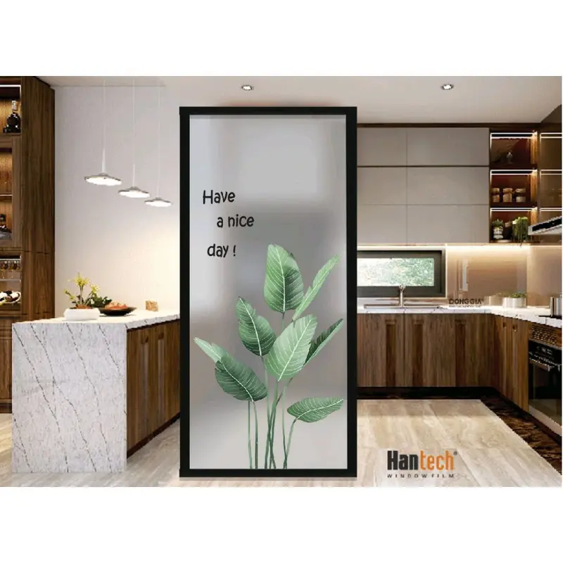 Giấy dán kính mờ Hantech họa tiết cây trầu bà nam mỹ trang trí kính 1