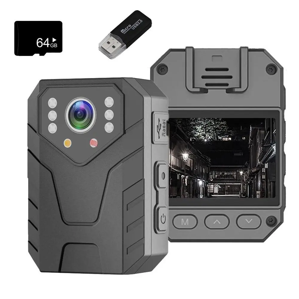 Portable Outdoor Sports Camera Recorder, 1080P HD IR Night Vision Sports Camera with 64G Card & Card Reader, Multifunctional Sports Camera for Outdoor Use