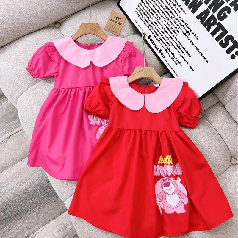 Váy gấu dâu xinh yêu cho bé gái 2 màu đỏ và hồng 5
