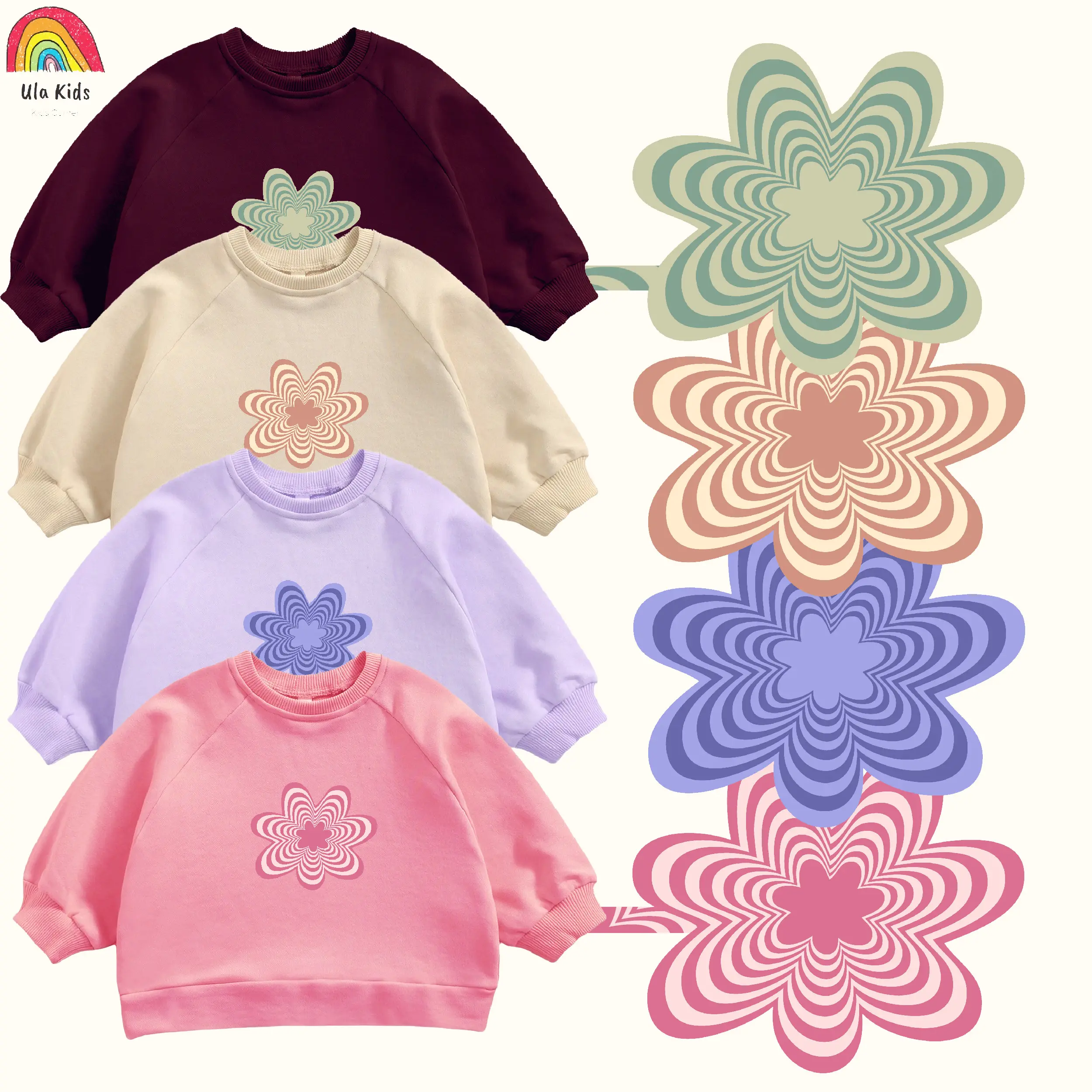 Sweater Anak Crewneck Oversize Anak Model Cewek Flower Pastel Usia 1-6thn