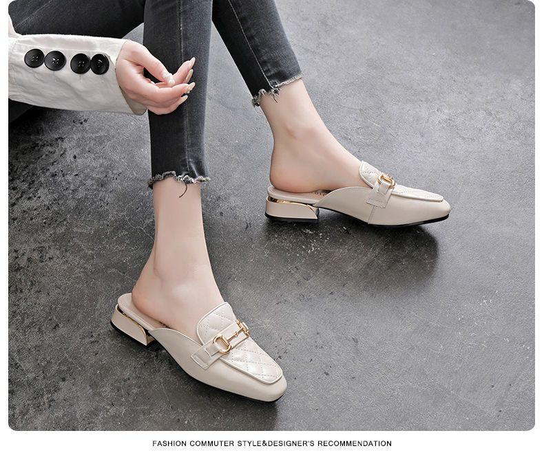 Product Introduction of Dép Da Chim Gõ Kiến Gót Trung Bình Hộp Ngón Chân Dép Lười Nửa, Dành Cho Nữ, Có Thể Đeo Ngoài Trời, Gót Phẳng, Gót Thấp, Gót Vuông, Dép, Năm 2024 8