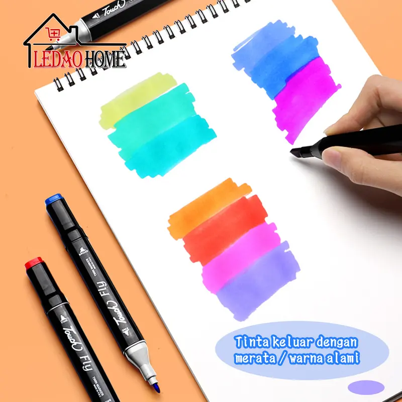 LEDAOHOME 2 in 1 Spidol dan Stabilo Touch Isi 24/36/48/60/80 Warna Dual Side Fine Art Brush Pen Sketsa 3